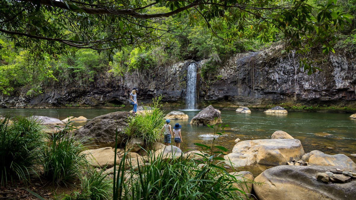 Family at Ponytail Falls on the Tully River