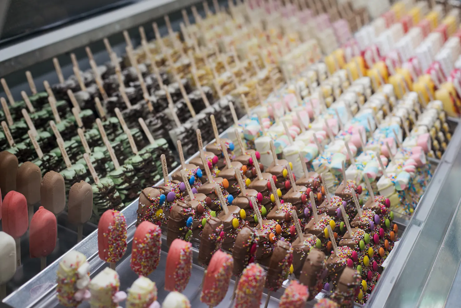 Handmade gelato pops on display