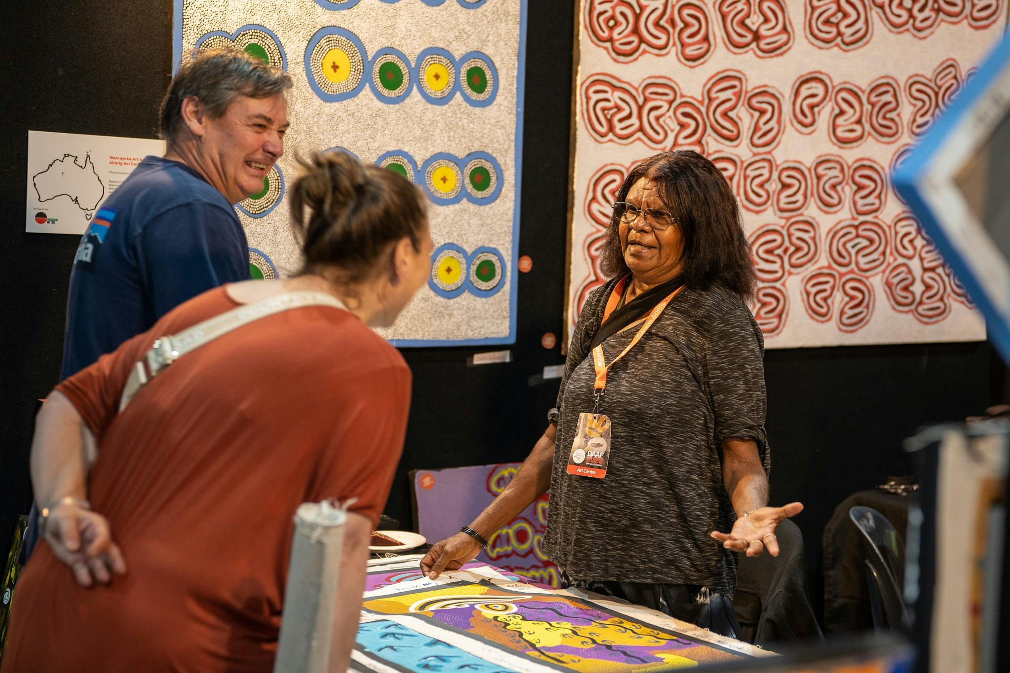 Warnayaka Art & Culture booth, Darwin Aboriginal Art Fair, 2022, photo by Dylan Buckee