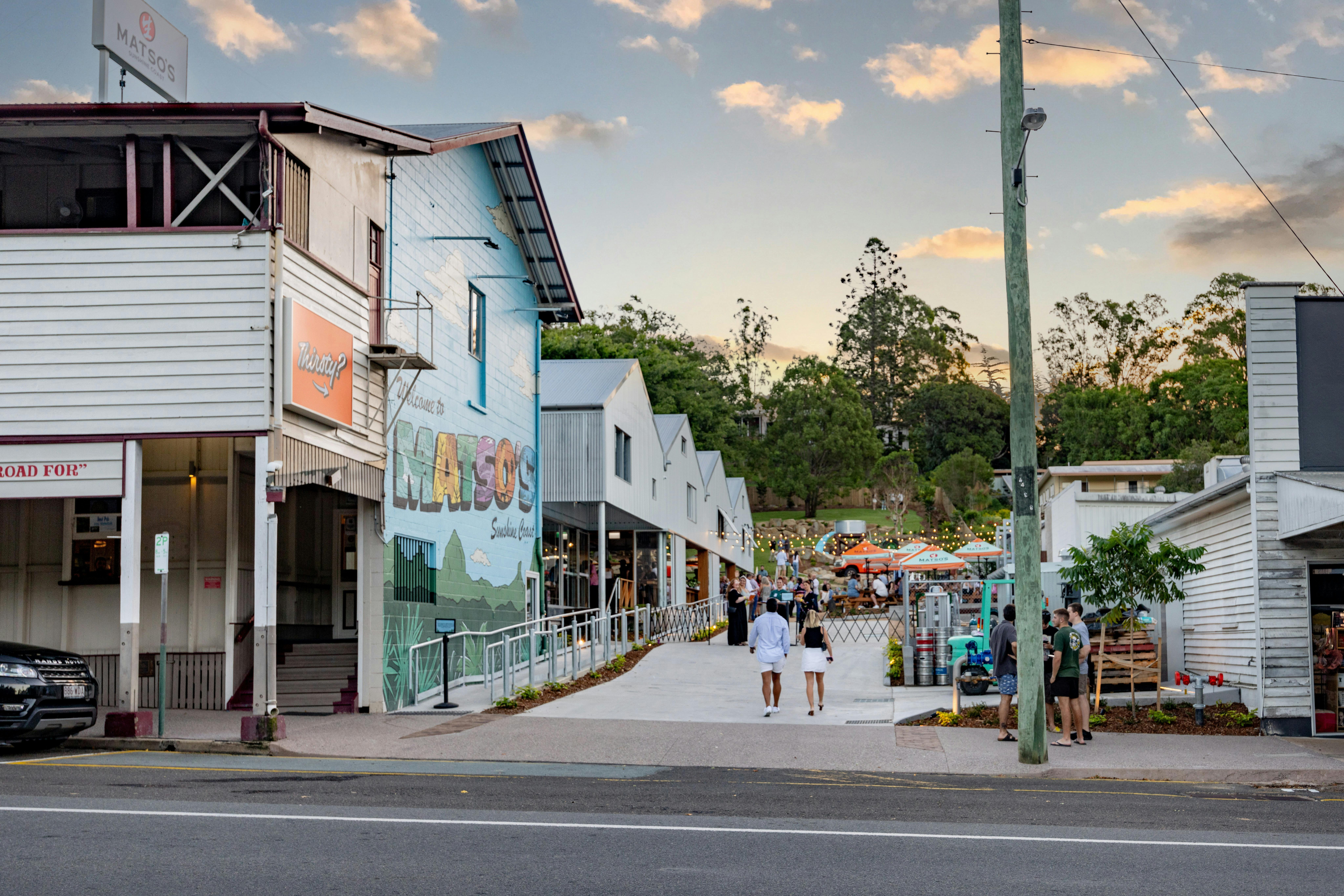 Matsos Sunshine Coast Entrance of the venue with sunset in the background