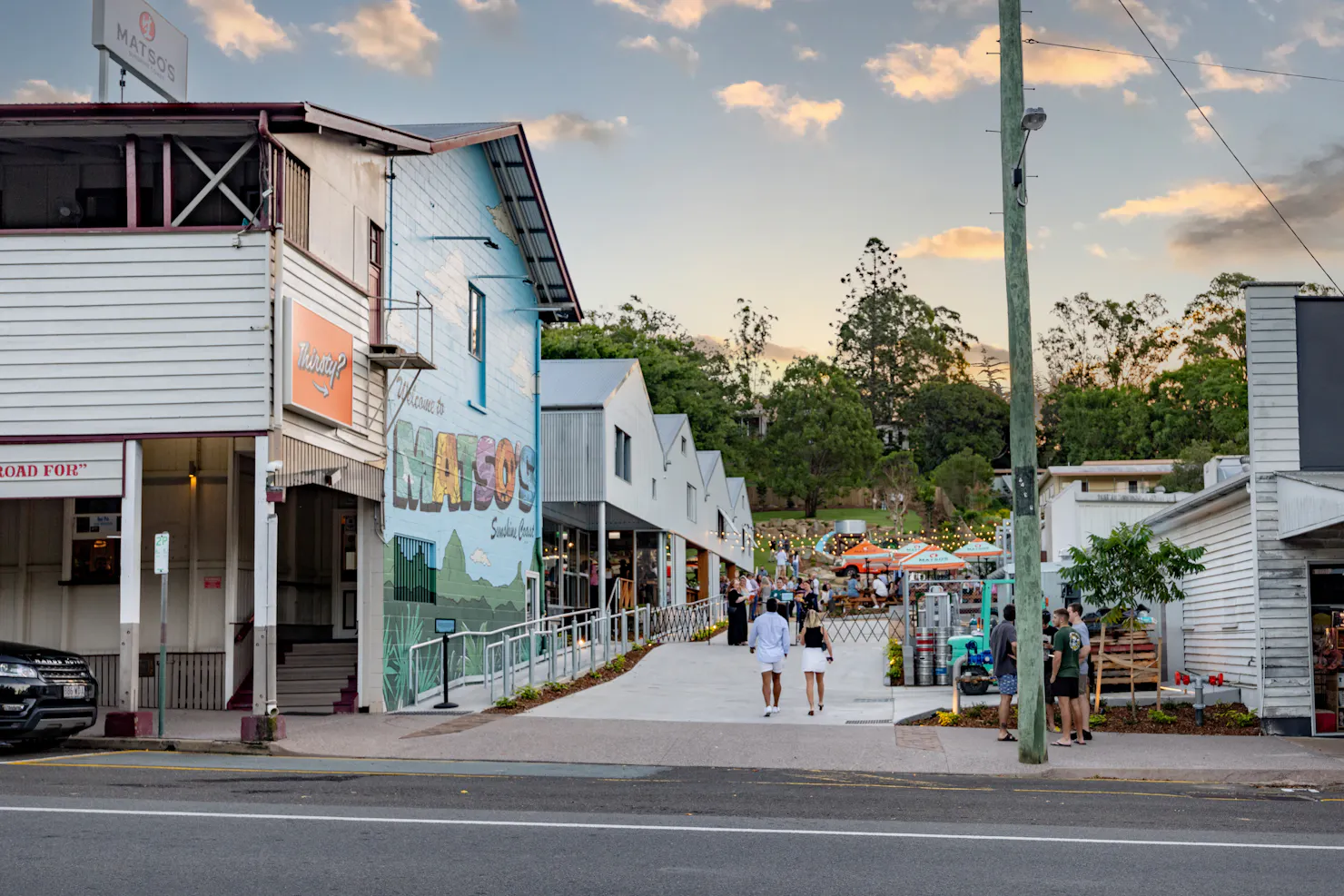 Matsos Sunshine Coast Entrance of the venue with sunset in the background