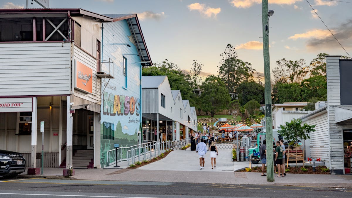 Matsos Sunshine Coast Entrance of the venue with sunset in the background