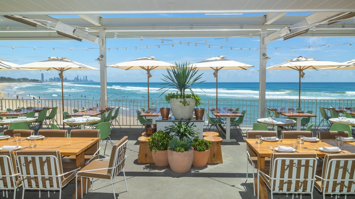A view of the Gold Coast skyline and beach from the Tropic Restaurant Terrace.