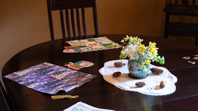 Christmas display on table at Calthorpes House
