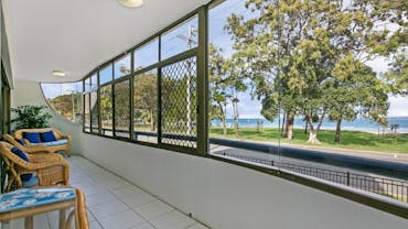 Enclosed balcony with water views