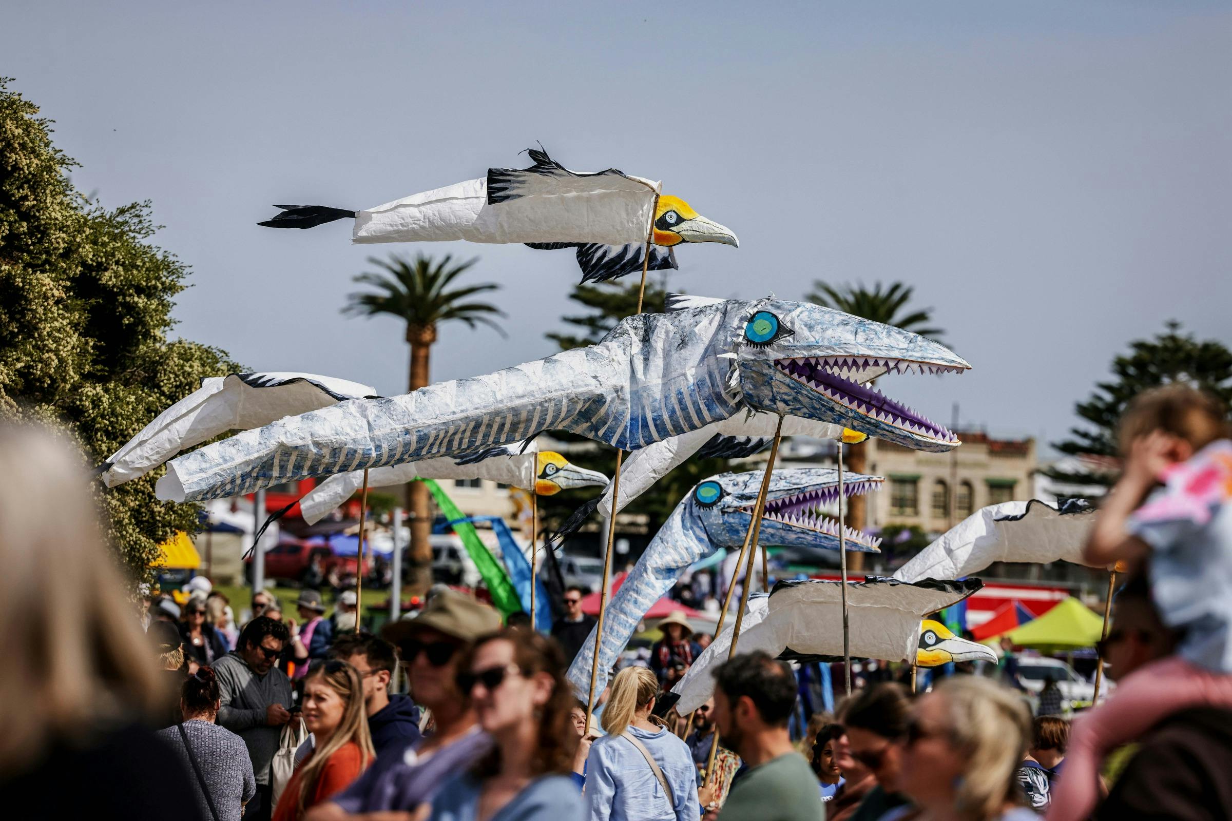 The Community Parade features hundreds of people in costume walking down to the Foreshore.