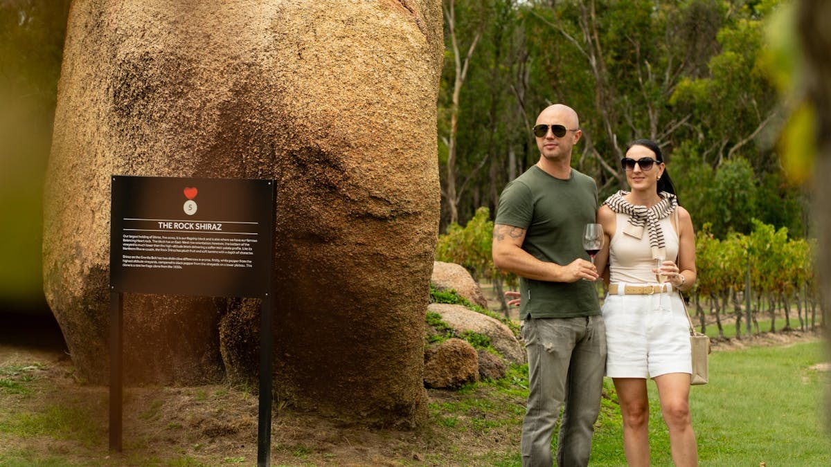 Informative tour signs at Balancing Heart Vineyard on the Granite Belt, South-East Queensland