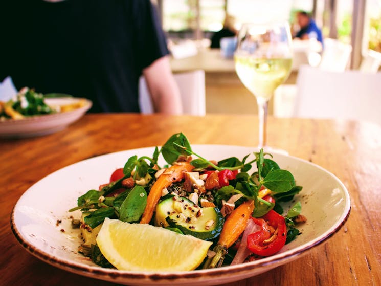 Lunch in a beachside cafe - Wildlife, Waterfalls and Wine full day tour from Sydney