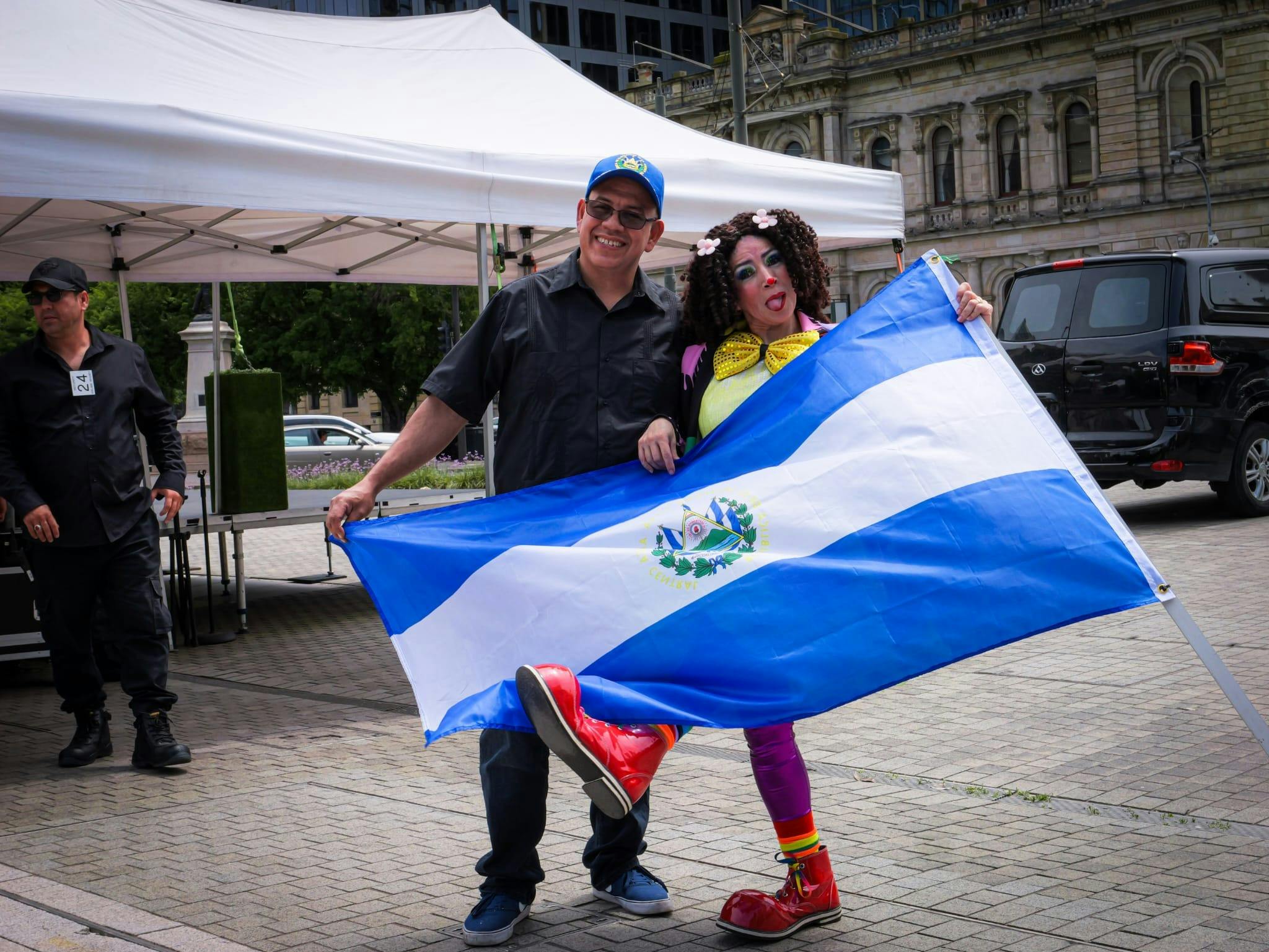 Alex DJ & Chispita the Clown from El Salvador at Victoria Square celebrating cultural cohesion in SA