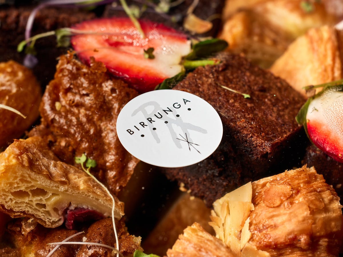 close of food and logo