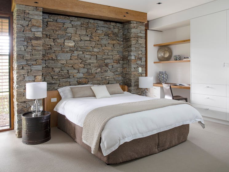 The stunning schist rocks throughout the home