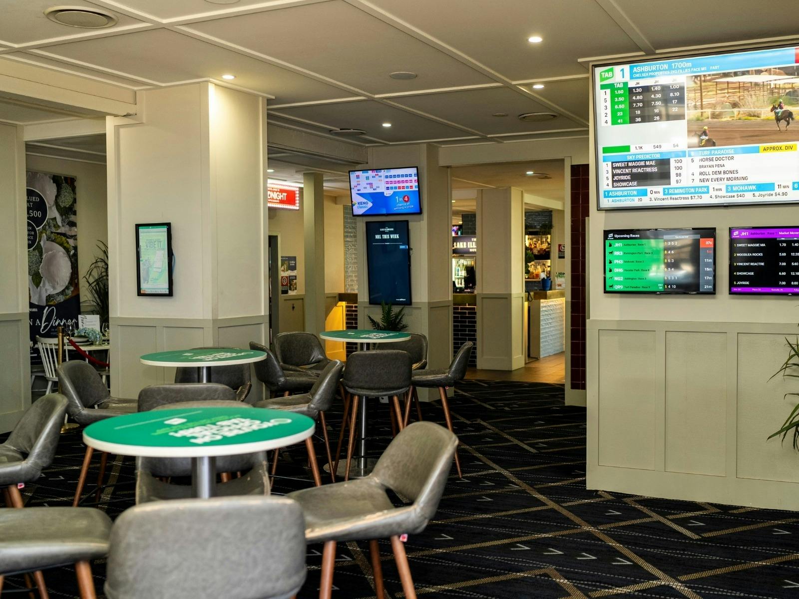 sports bar area of Lake Illawarra Hotel  with tv wall