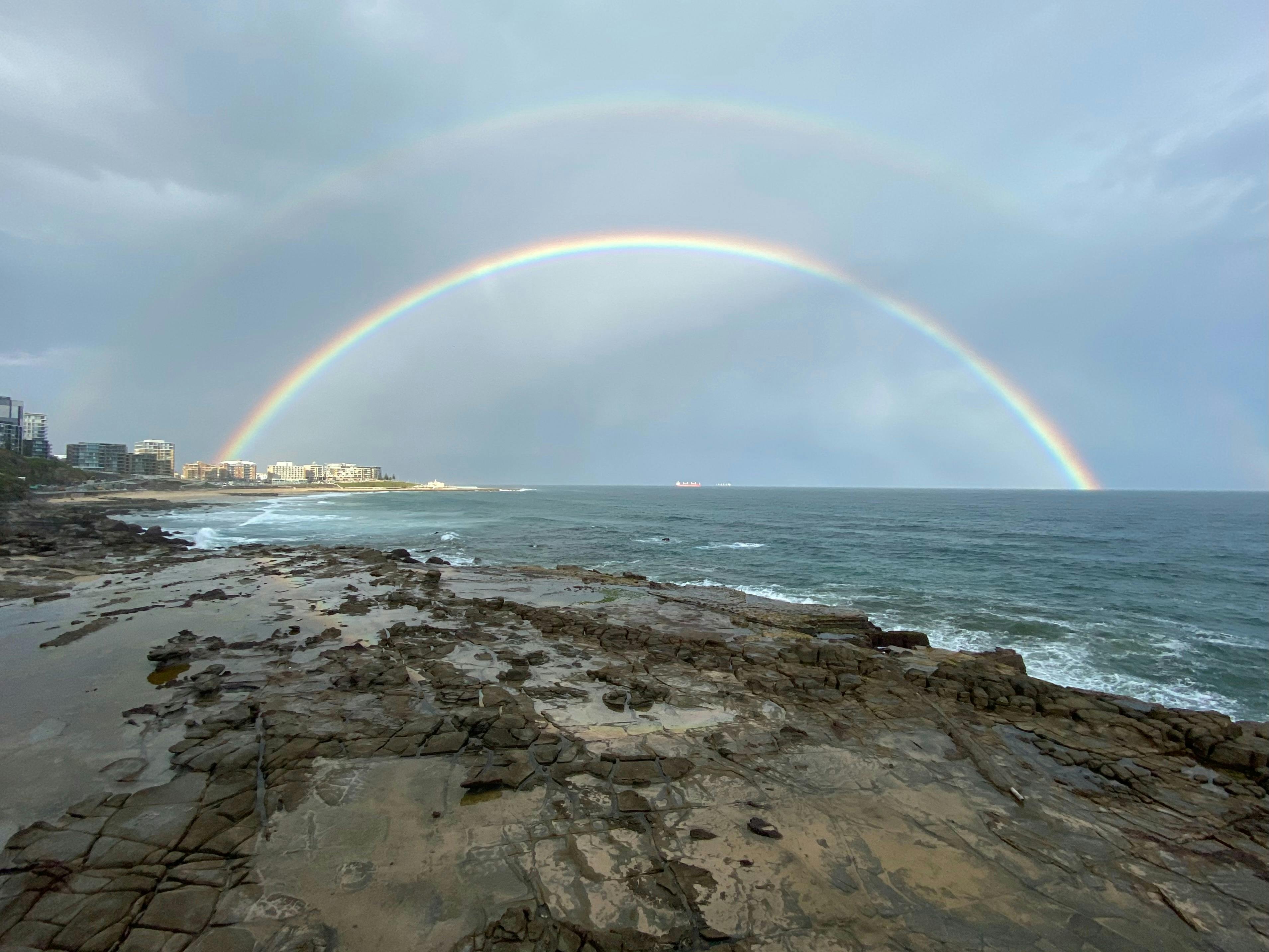 A full rainbow over Newcastle Beach