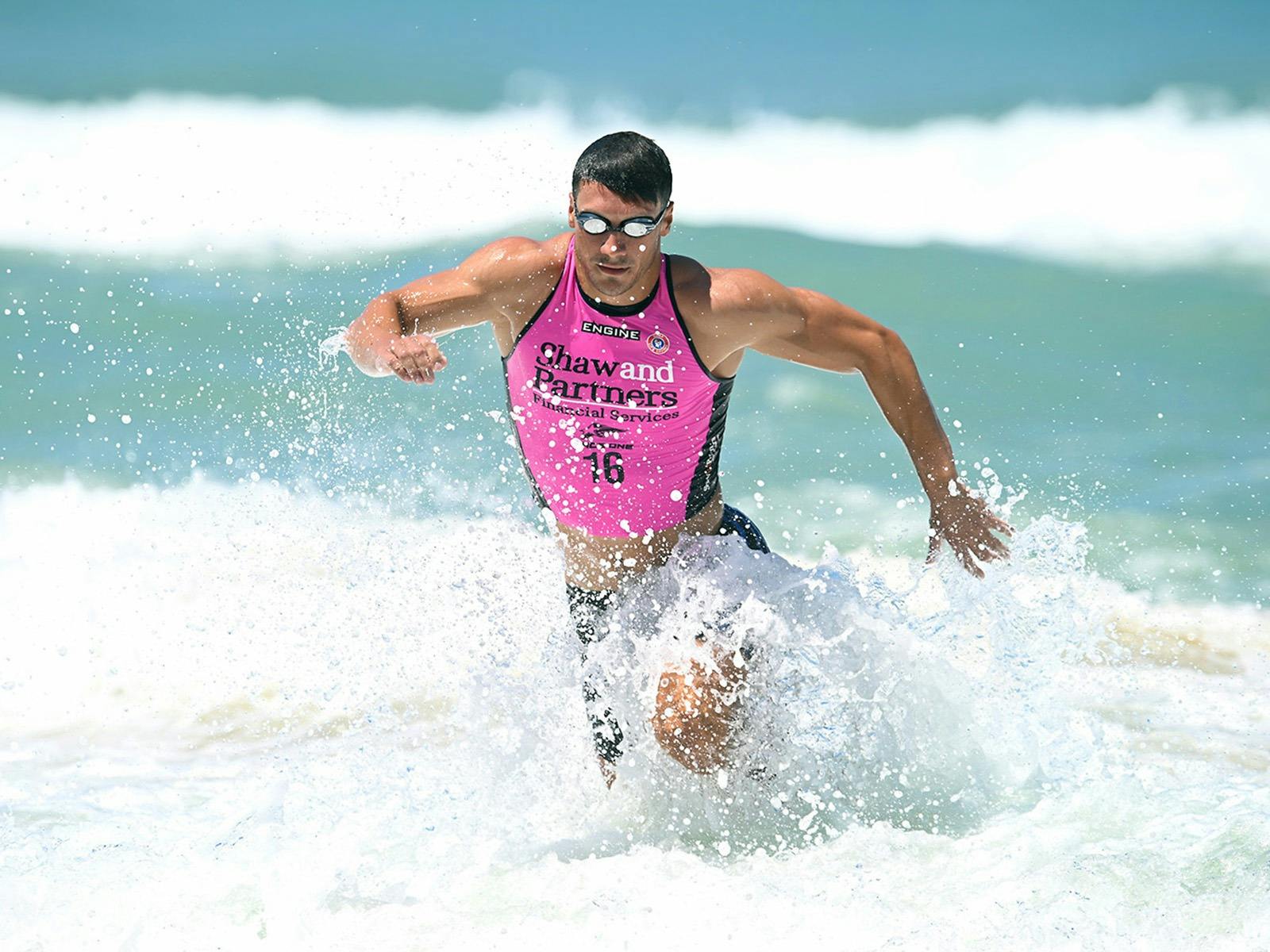 Jackson Borgs emerges from the surf