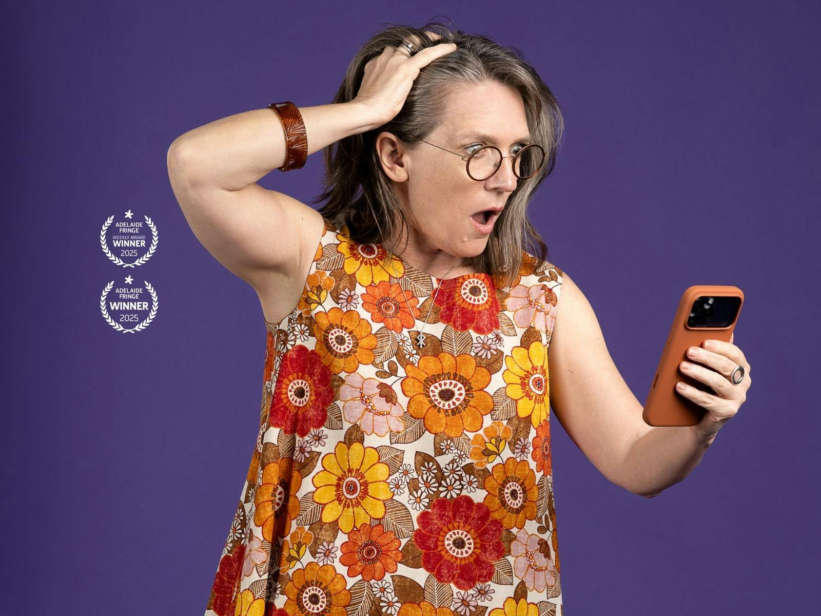 Tracy Crisp looks into her phone realising she's forgotten to buy her onward ticket