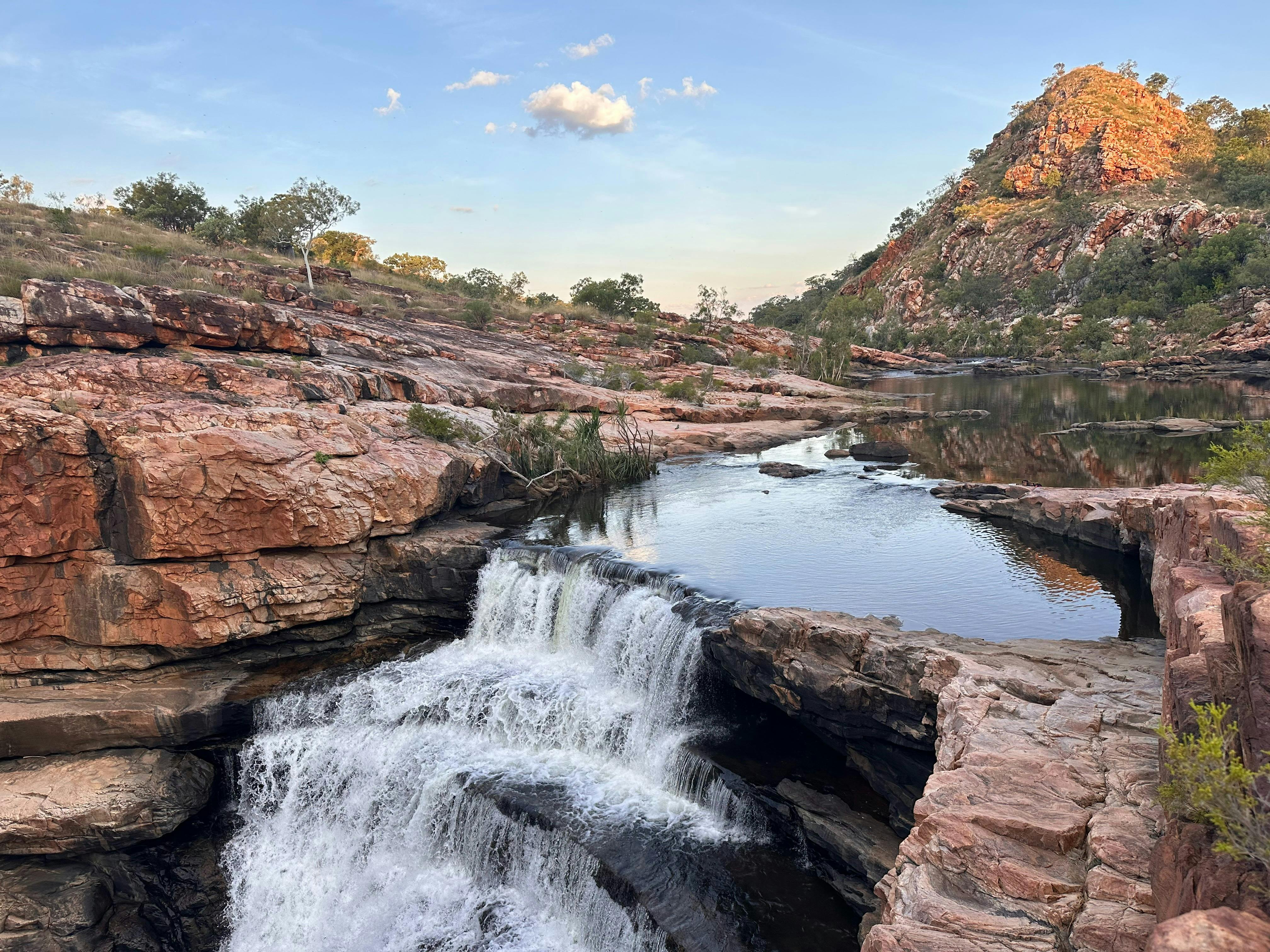 Gibb river road, bell gorge, waterfall, setting sun, picturesque, golden hour