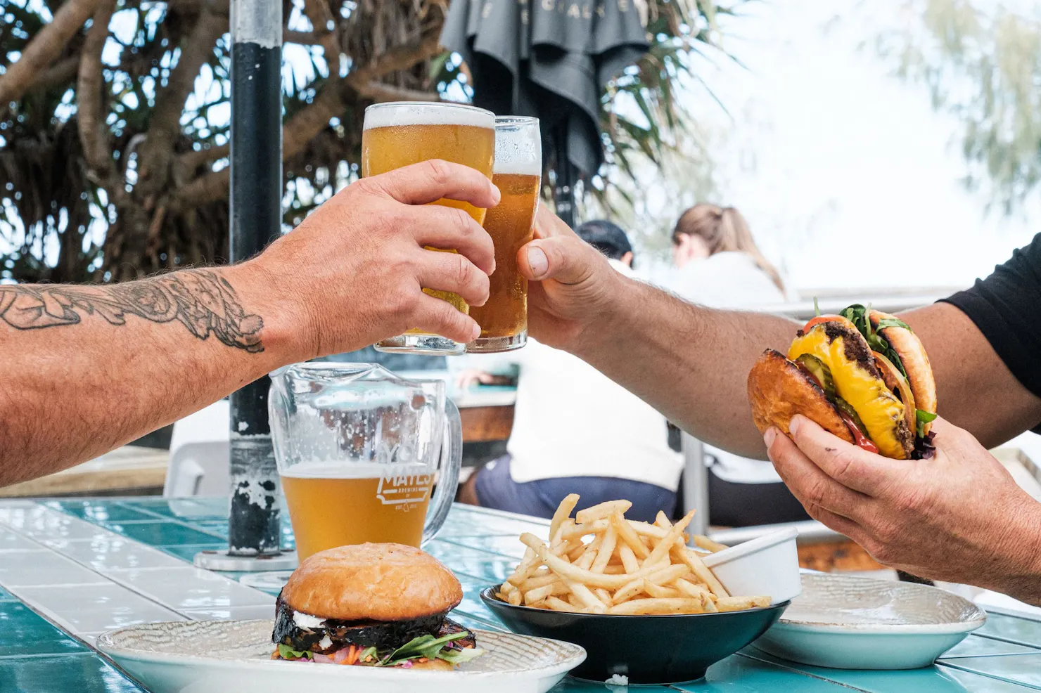 The Beach Bar's Classic American Cheeseburger with a view!