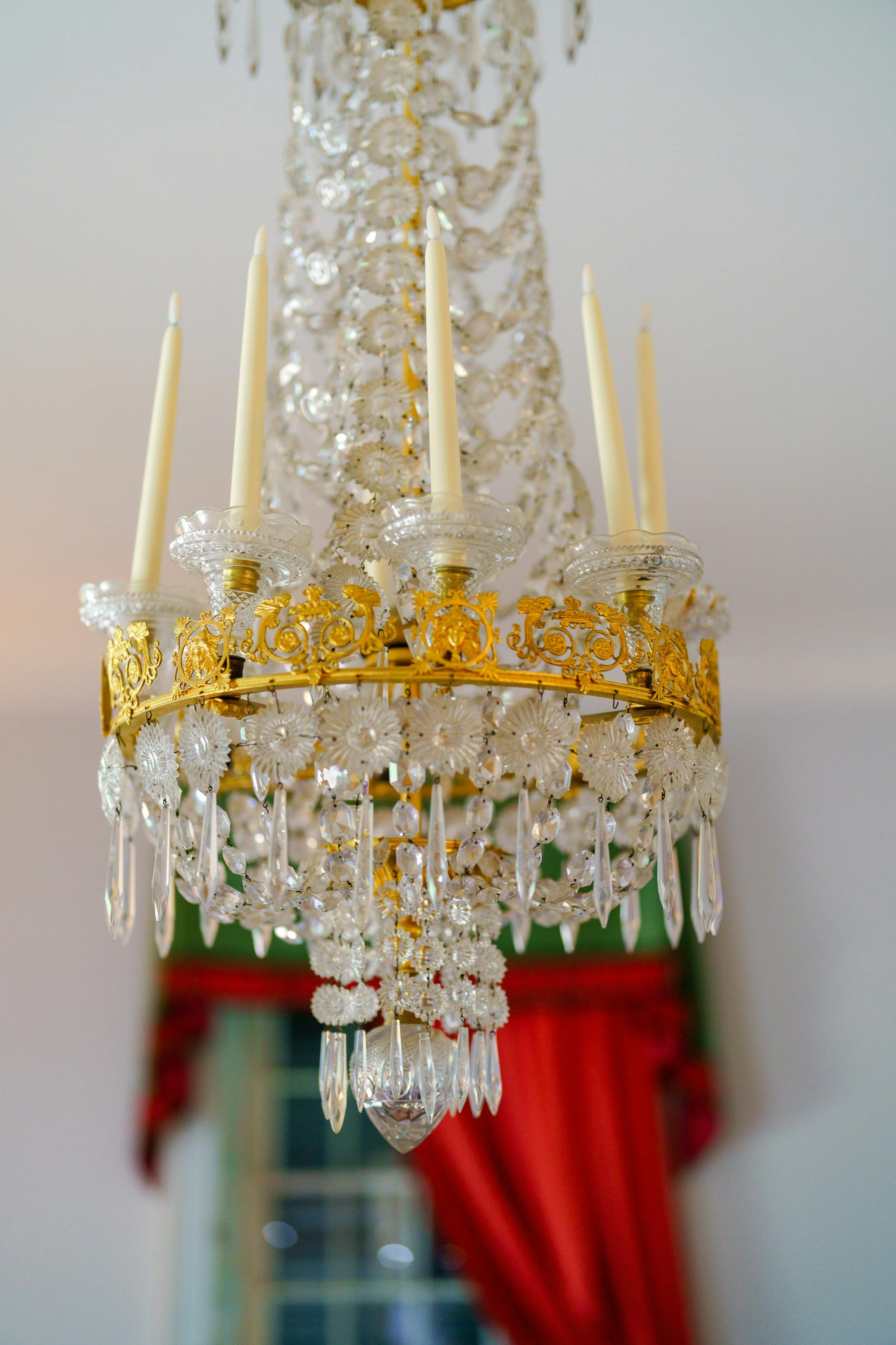 Gold and crystal candle lit chandelier