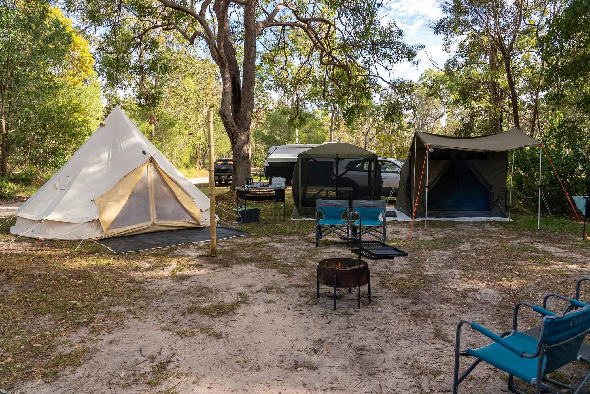 Bell tent as part of a larger camp