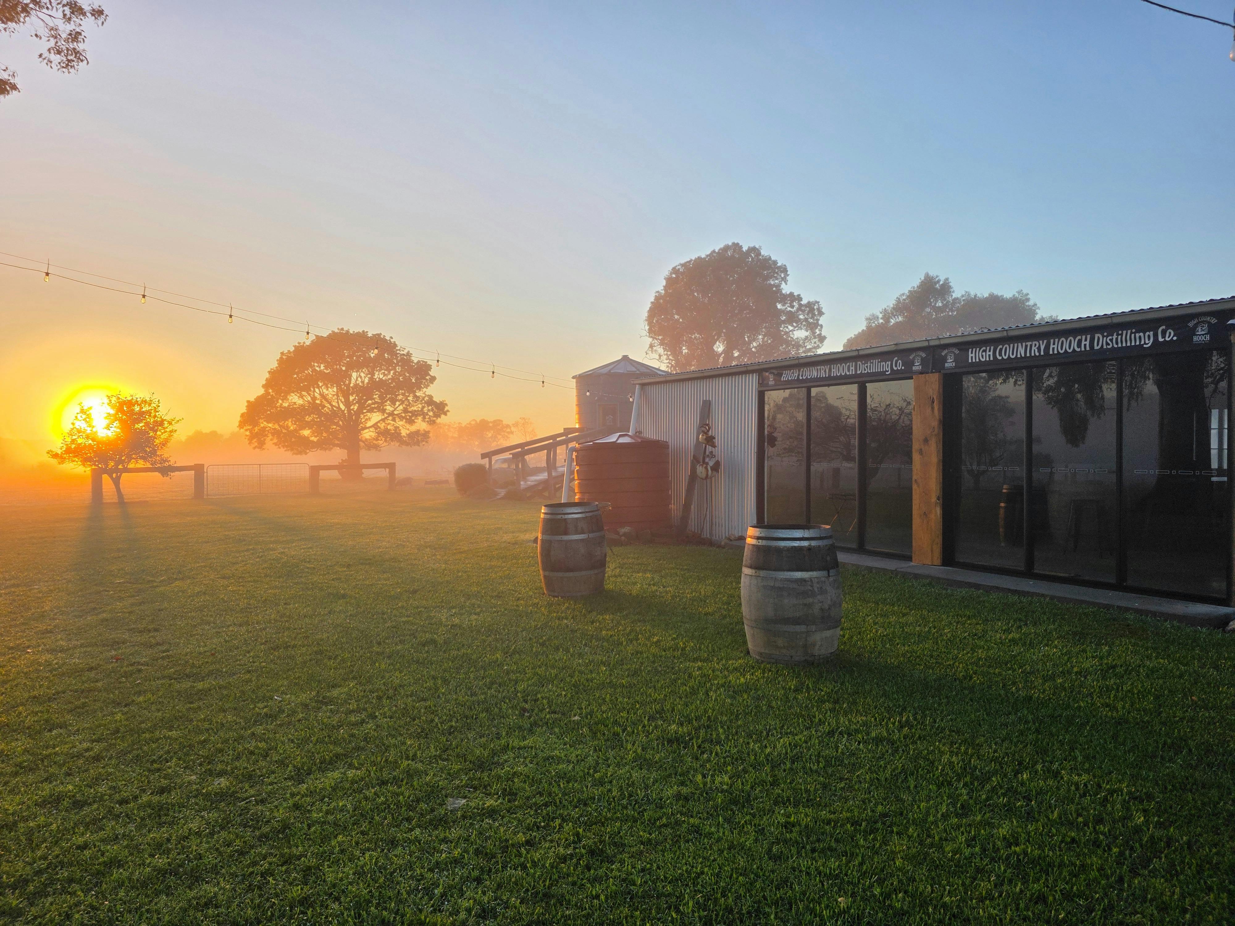 The Tasting Room in the morning misty sunrise.