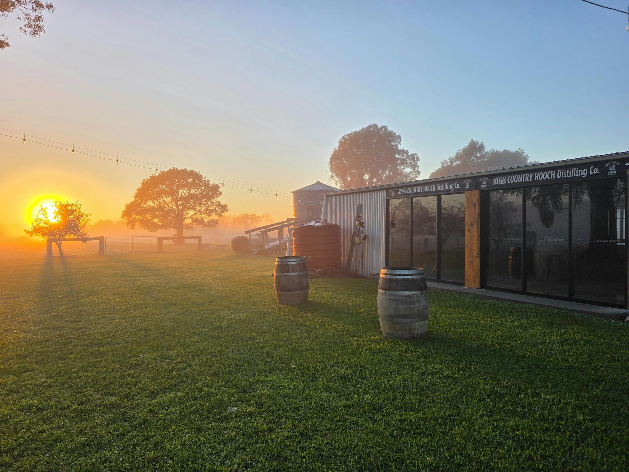 The Tasting Room in the morning misty sunrise.