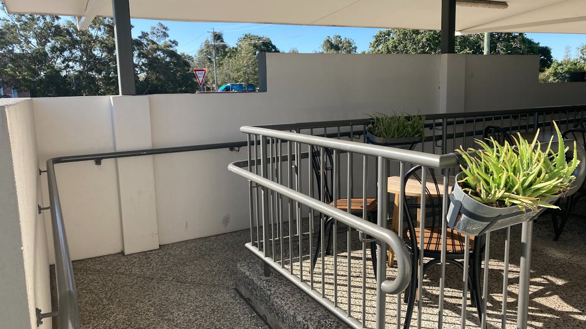 A railed ramp can be seen wrapping around the edge of the Pantry for easy wheelchair access.