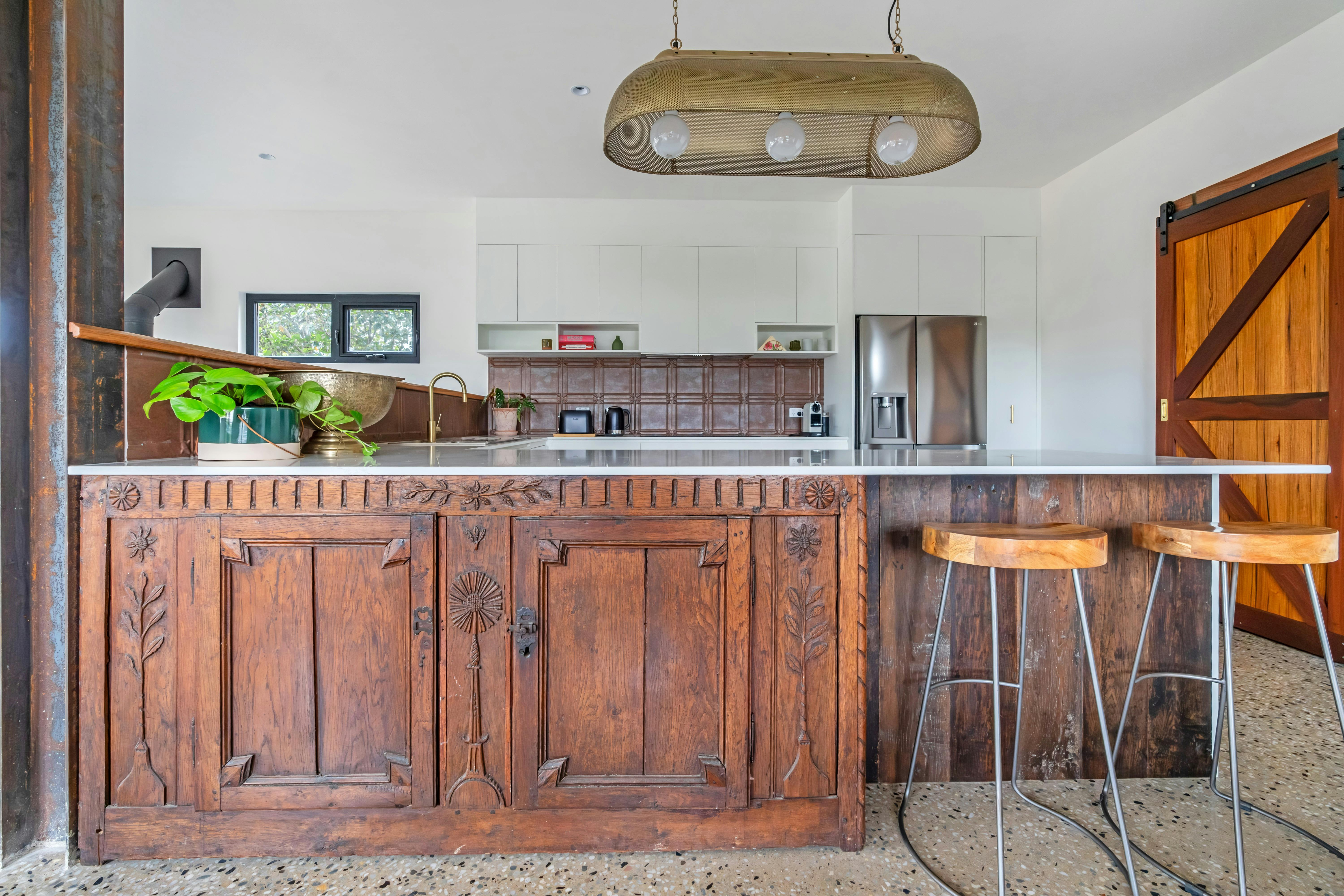 Fully appointed kitchen complete with 1800's cabinet features
