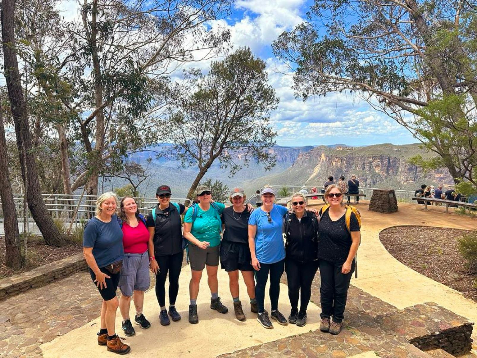 Walking group at a Blue Mountains lookout