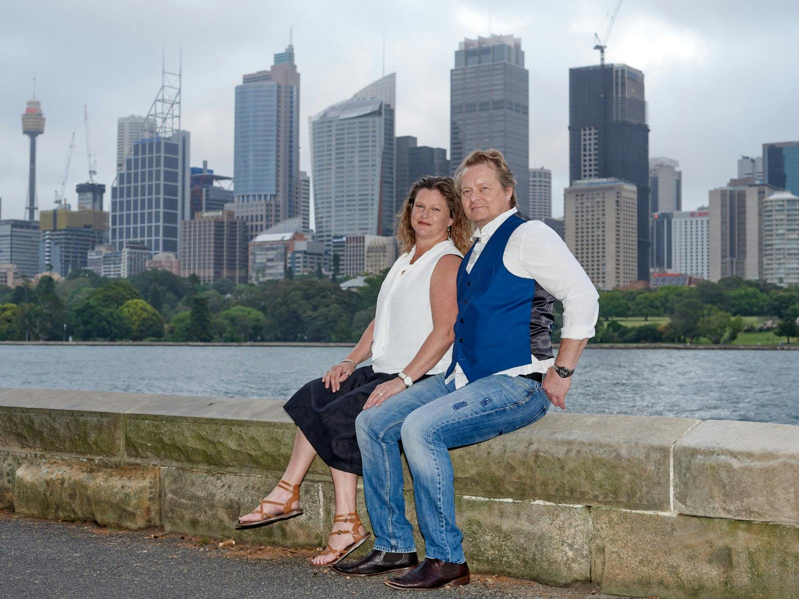 Couples photo at Camp Cove with City Views