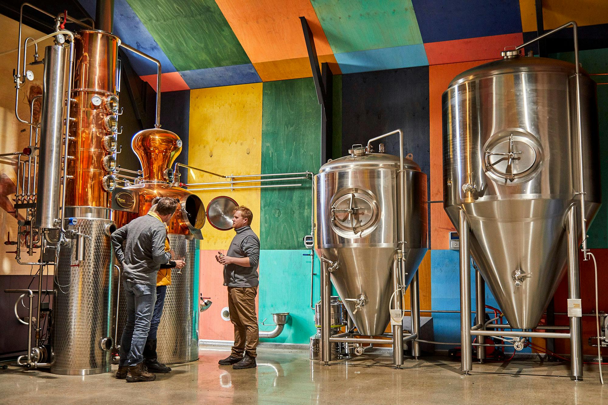 Staff explains the making our schnapps, gin and vodka in the production facility