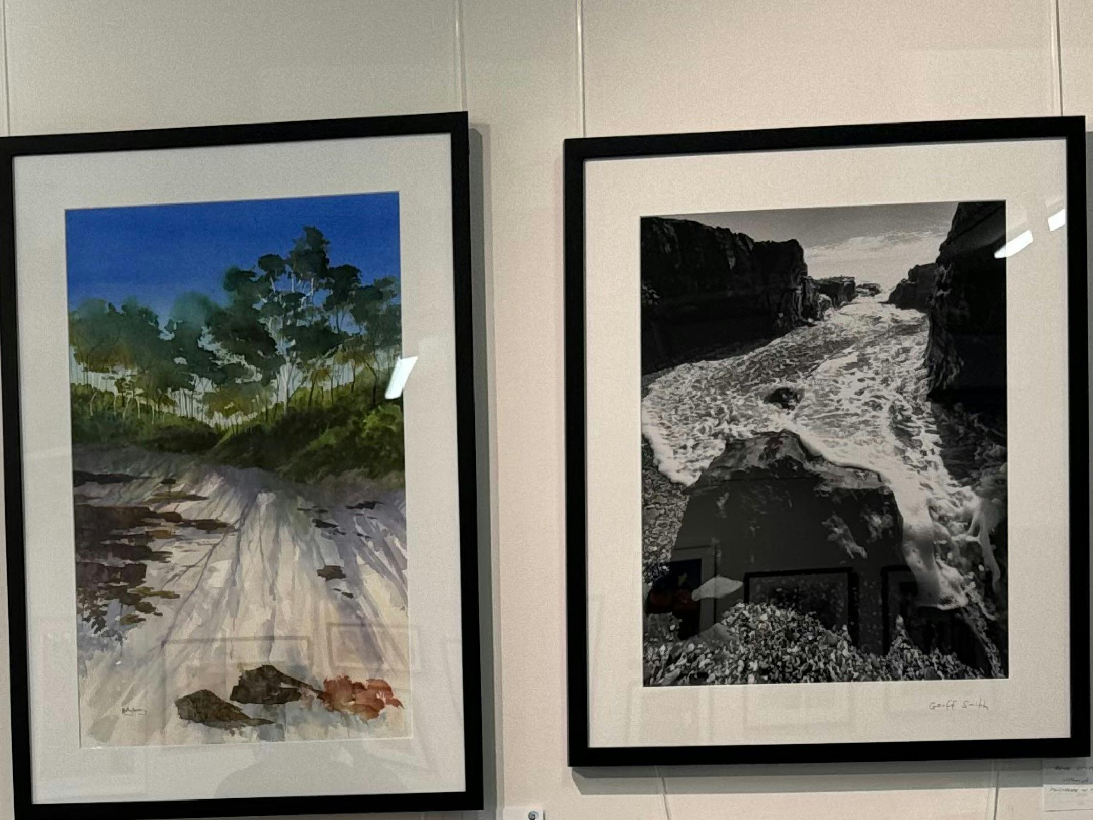 gallery of three framed paintings