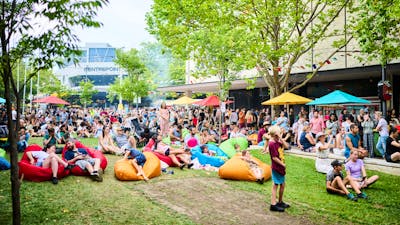 A crowd of people in Garema place