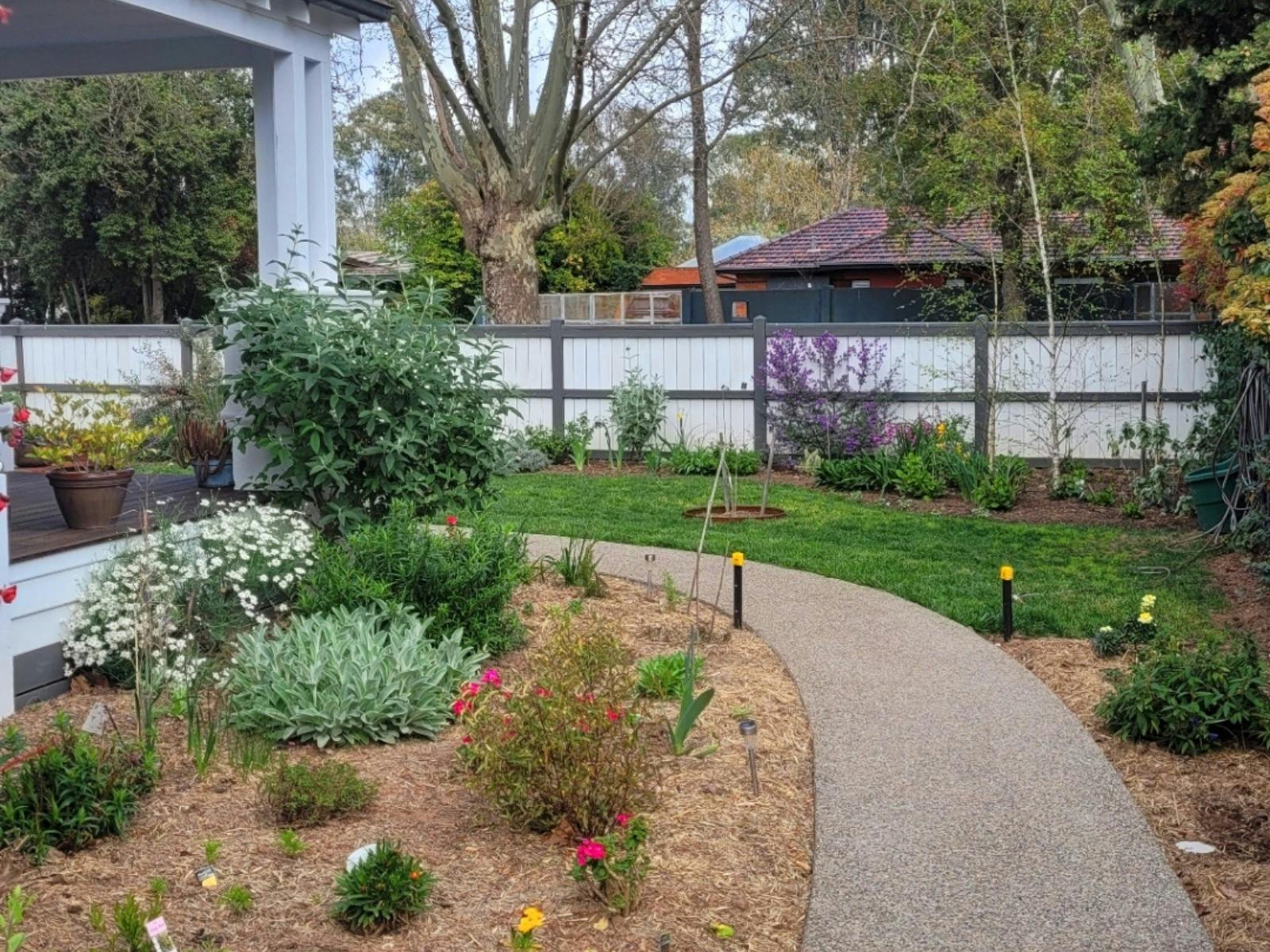 Pathway through an newly established garden bed