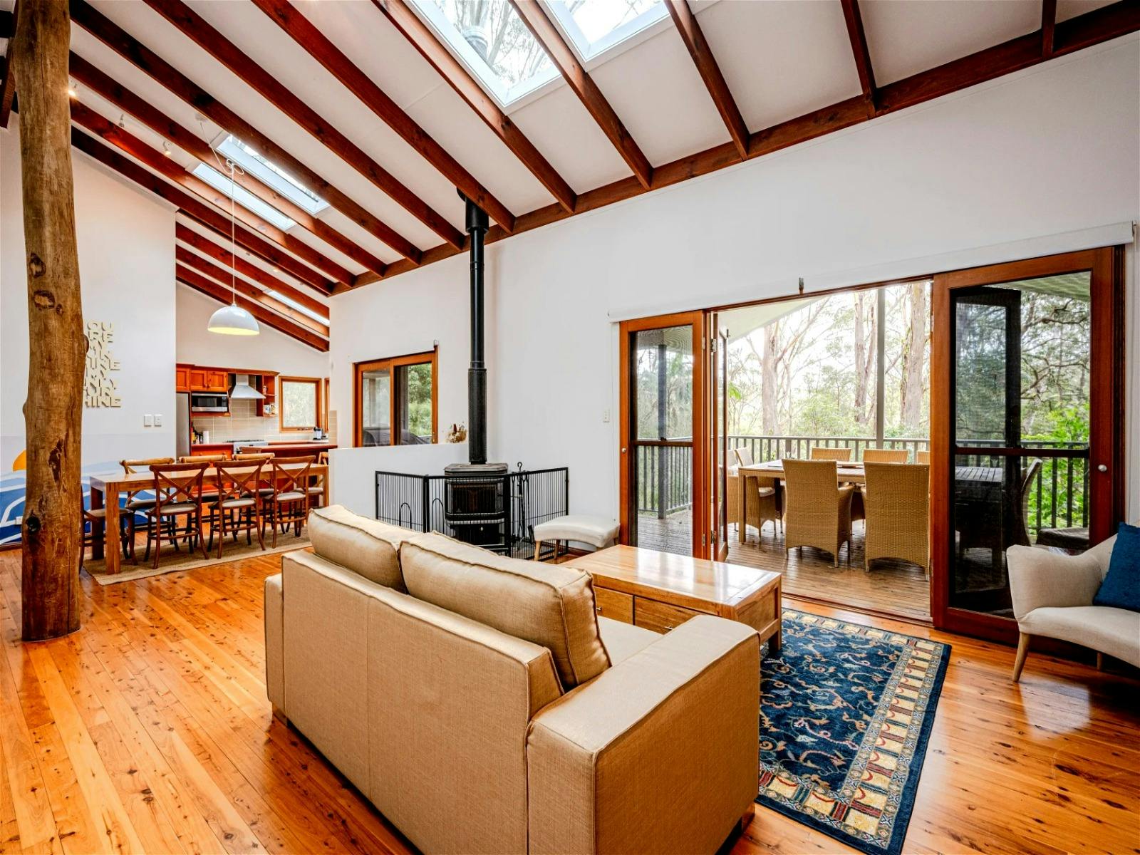 Spacious open-plan living area seamlessly connected to the dining space