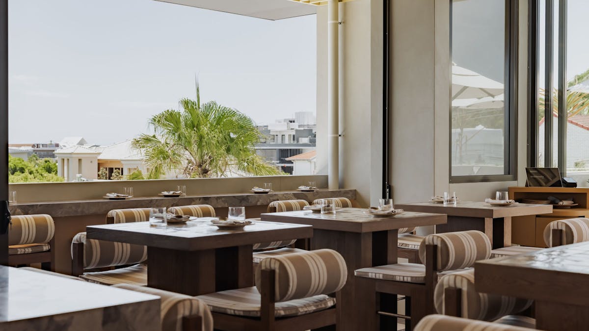 Inside of Sueno, with high tables and stools