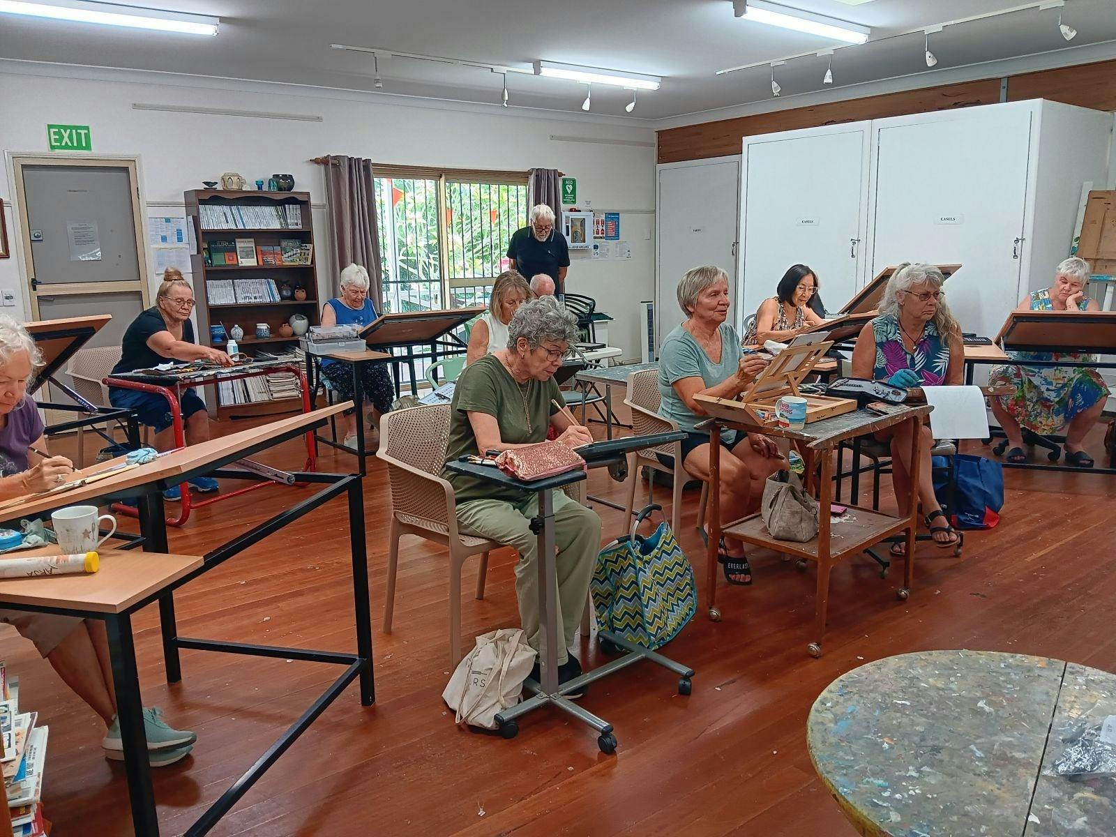 Portrait group artists  in action