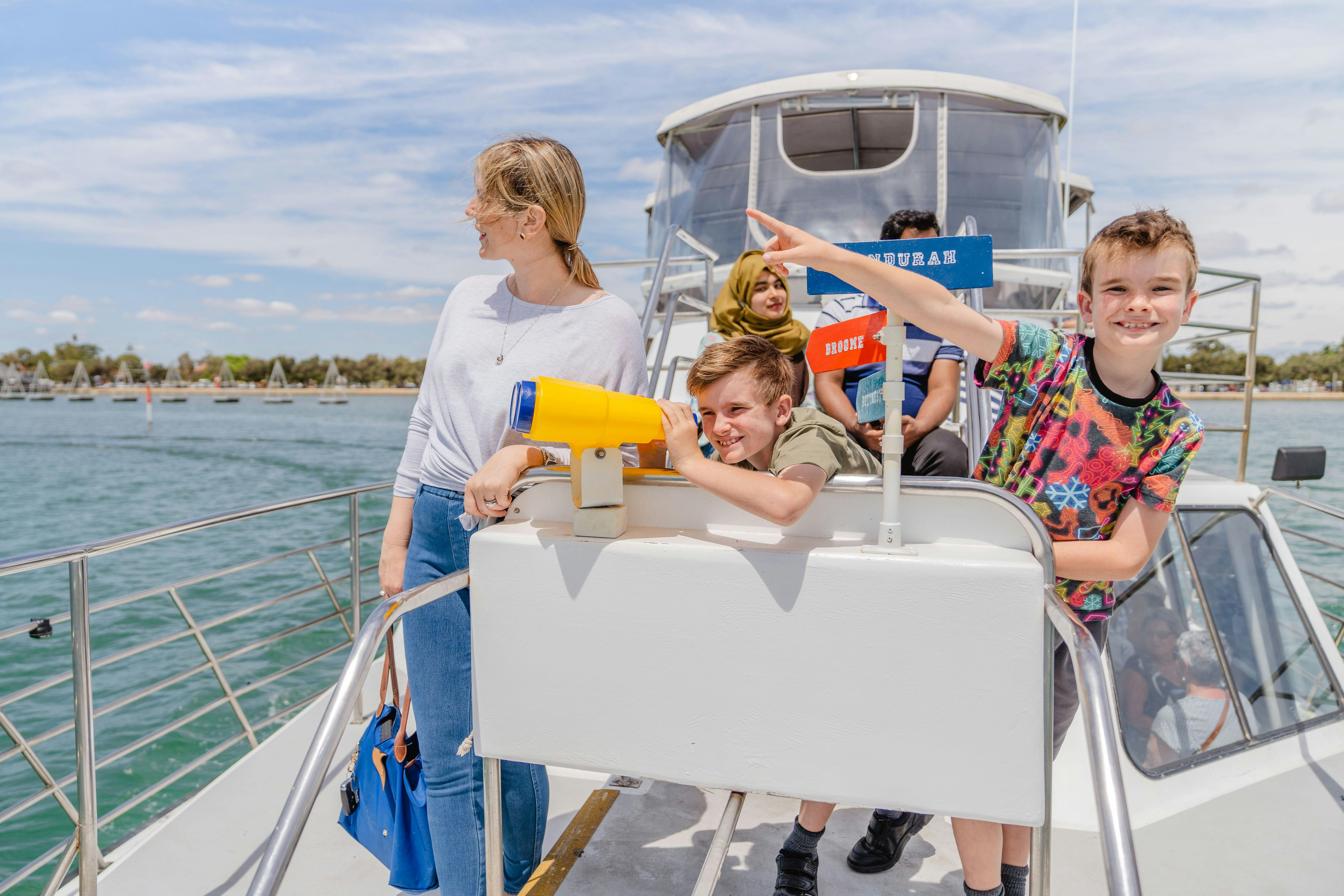 Callum pointing on bow of MJ