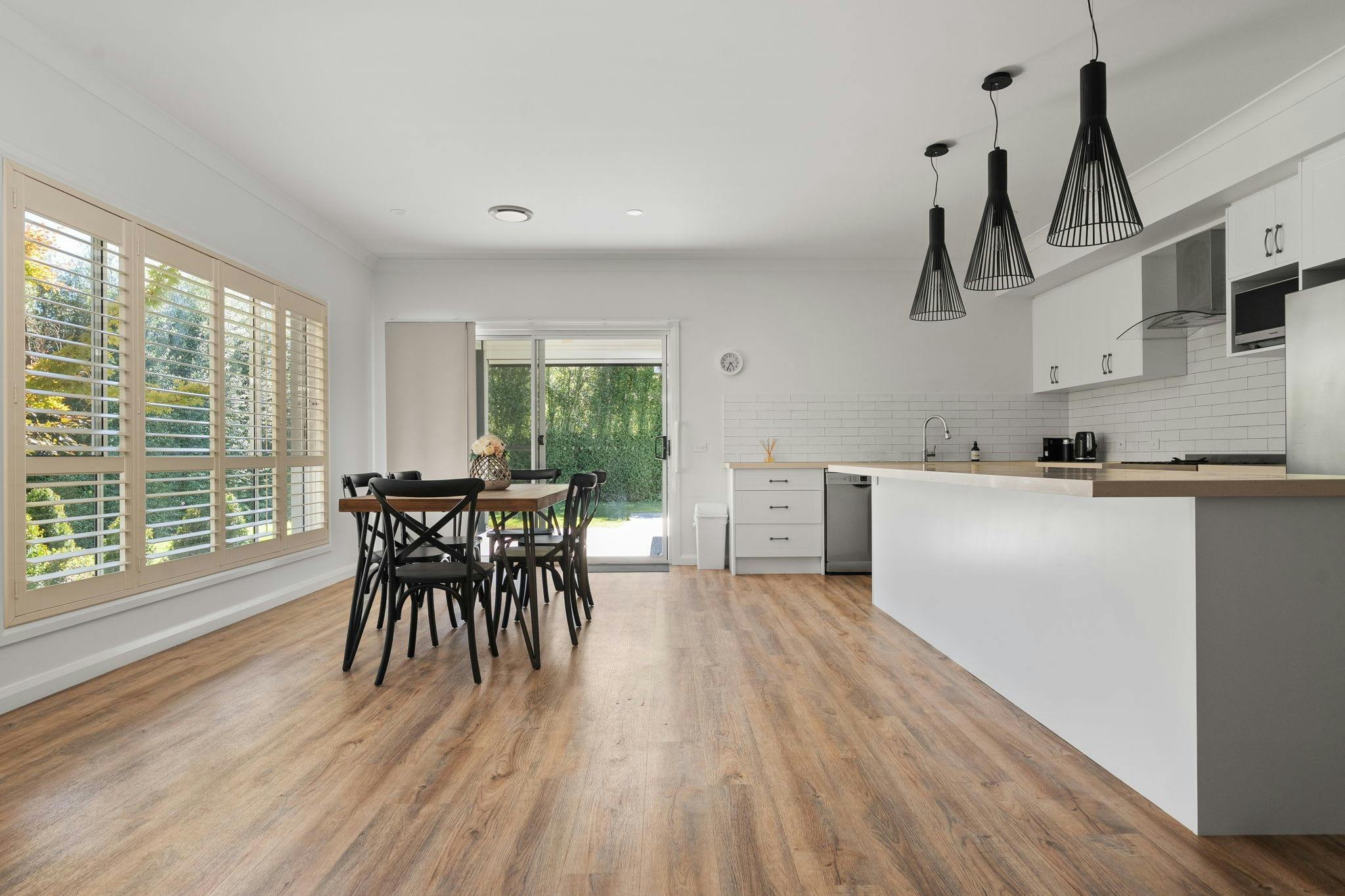 Living area with dining room and kitchen area