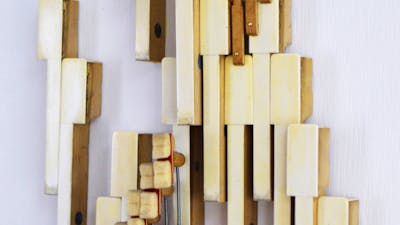 Martin Rowney, detail of artwork, piano key assemblage