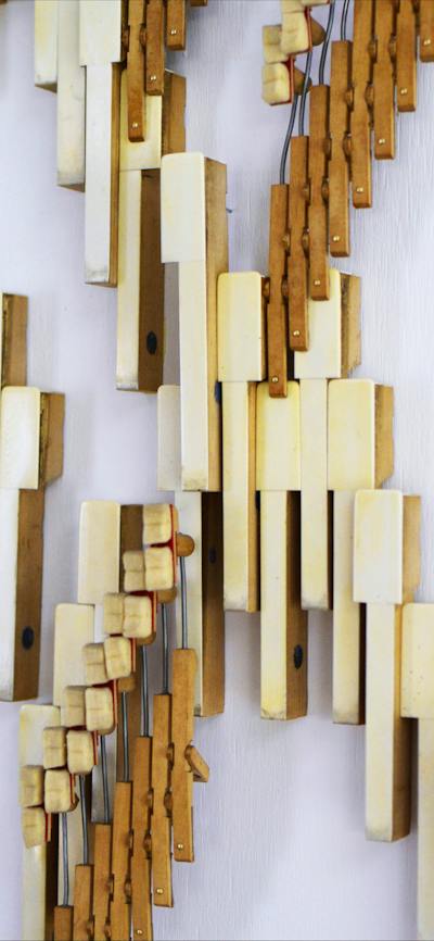 Martin Rowney, detail of artwork, piano key assemblage