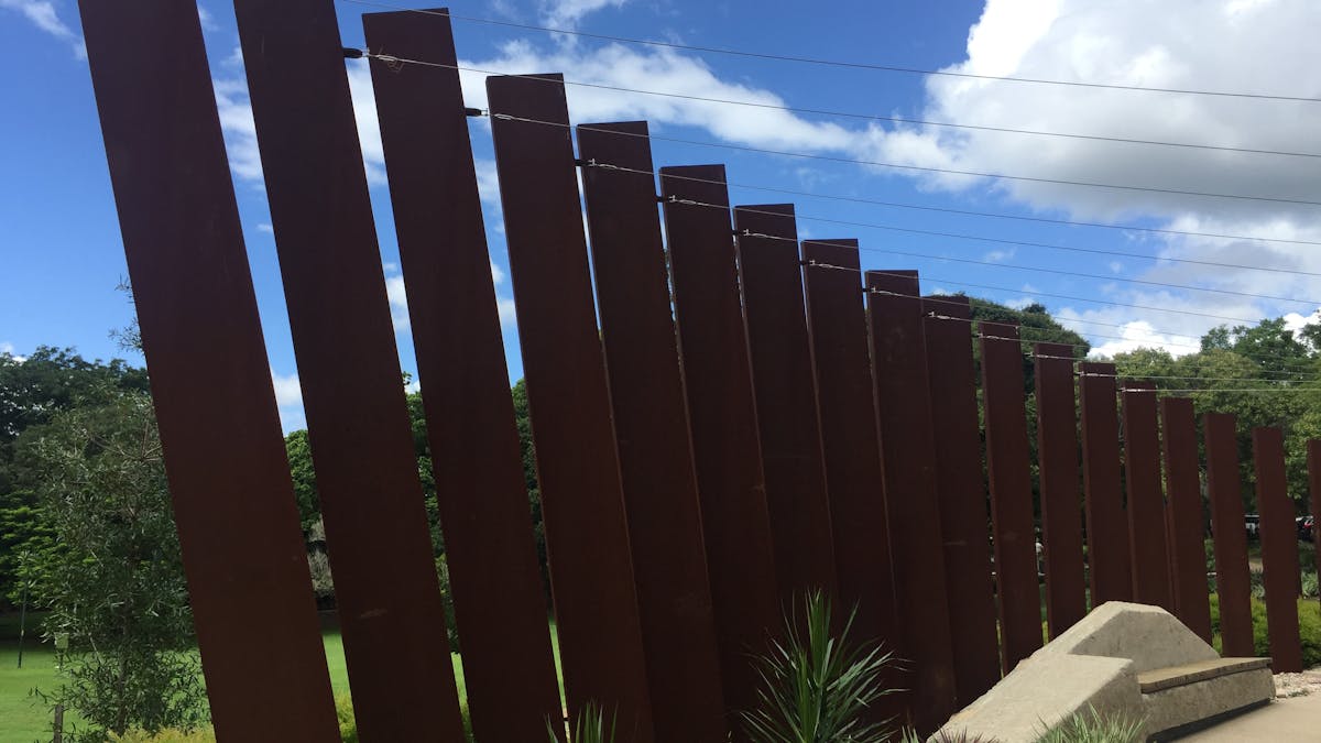 photo showing steel beams rising from the ground depicting the cliffs at Gallipoli
