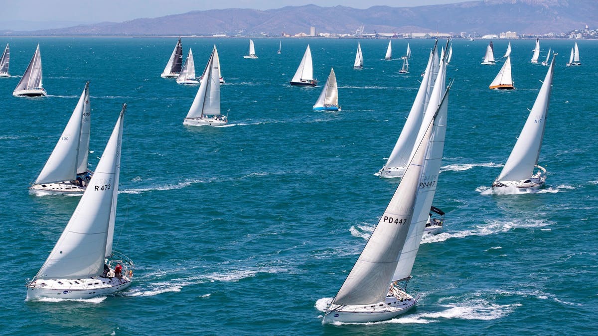 The fleet stretches out across Cleveland Bay
