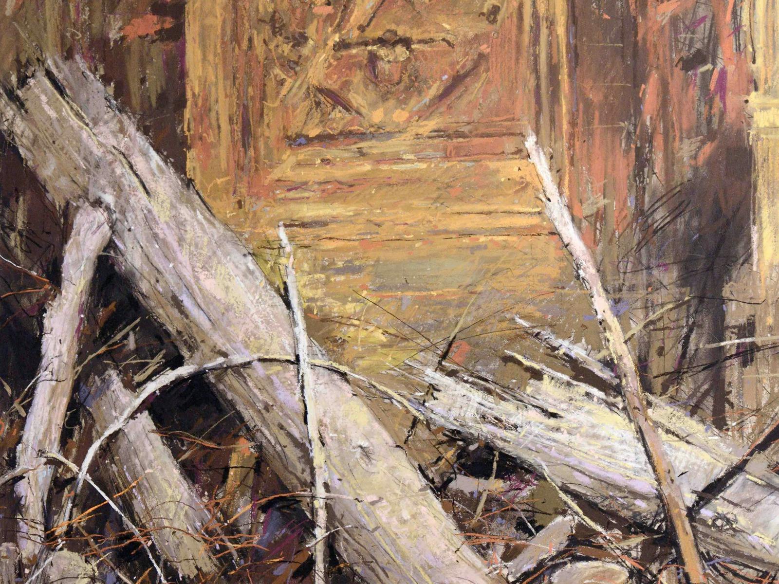 낡은 문과 풍화된 목재를 파스텔로 표현한 작품