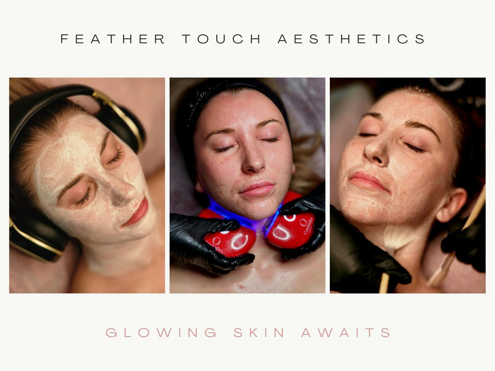 Image of a woman at Feather Touch Aesthetics, luxuriating in a Mindfulness Facial. She is peacefully