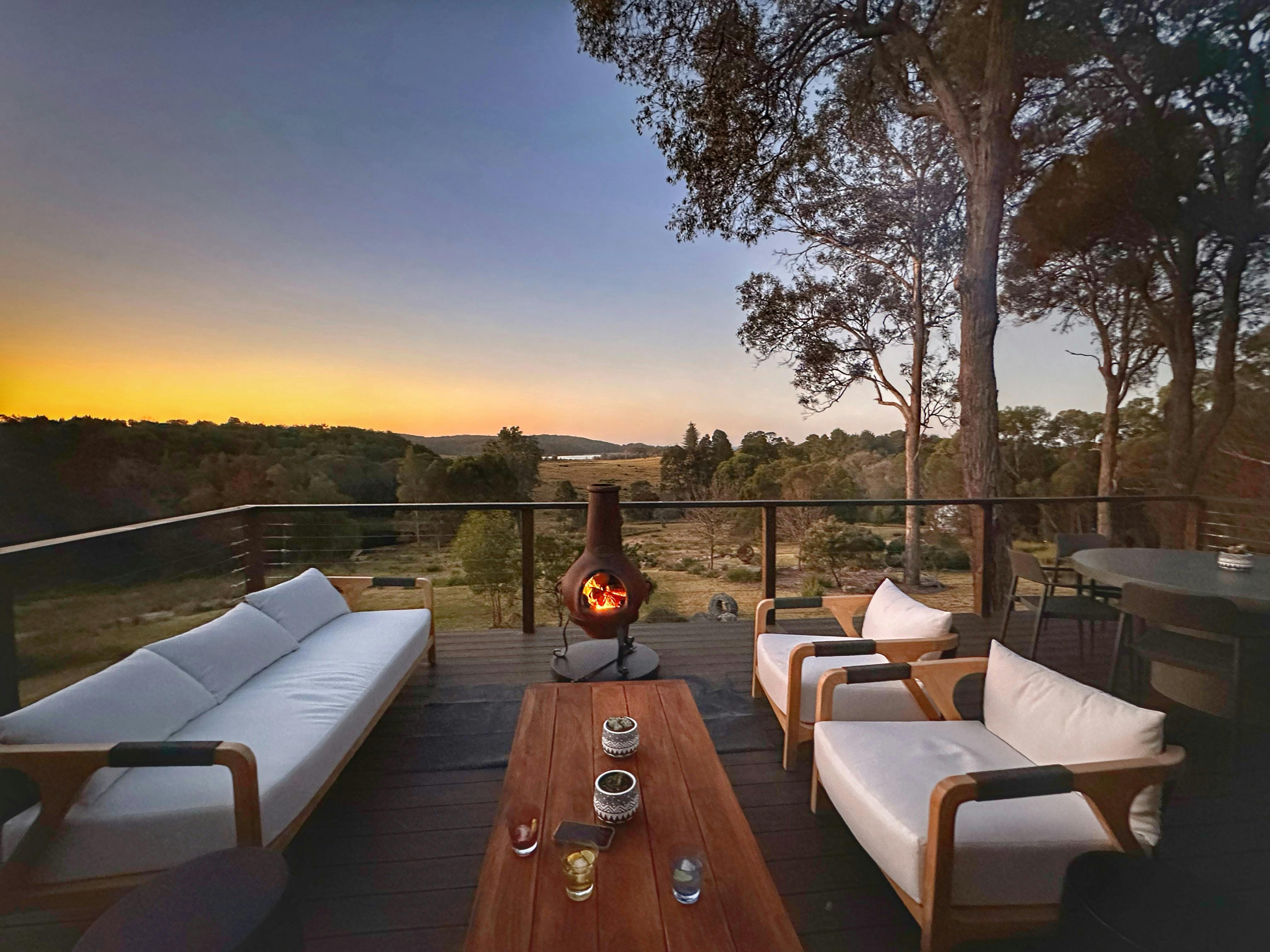 Chiminea on the retreat house deck