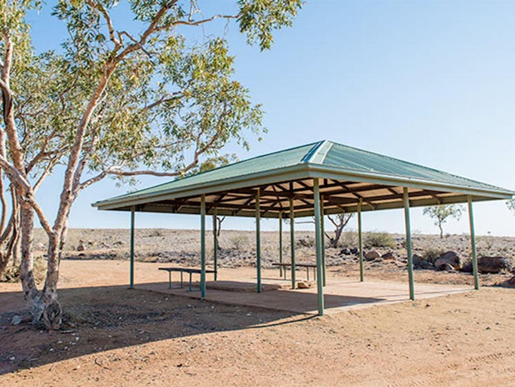 Shelter with benches at Dead Horse Gully campground. Photo: John Spencer