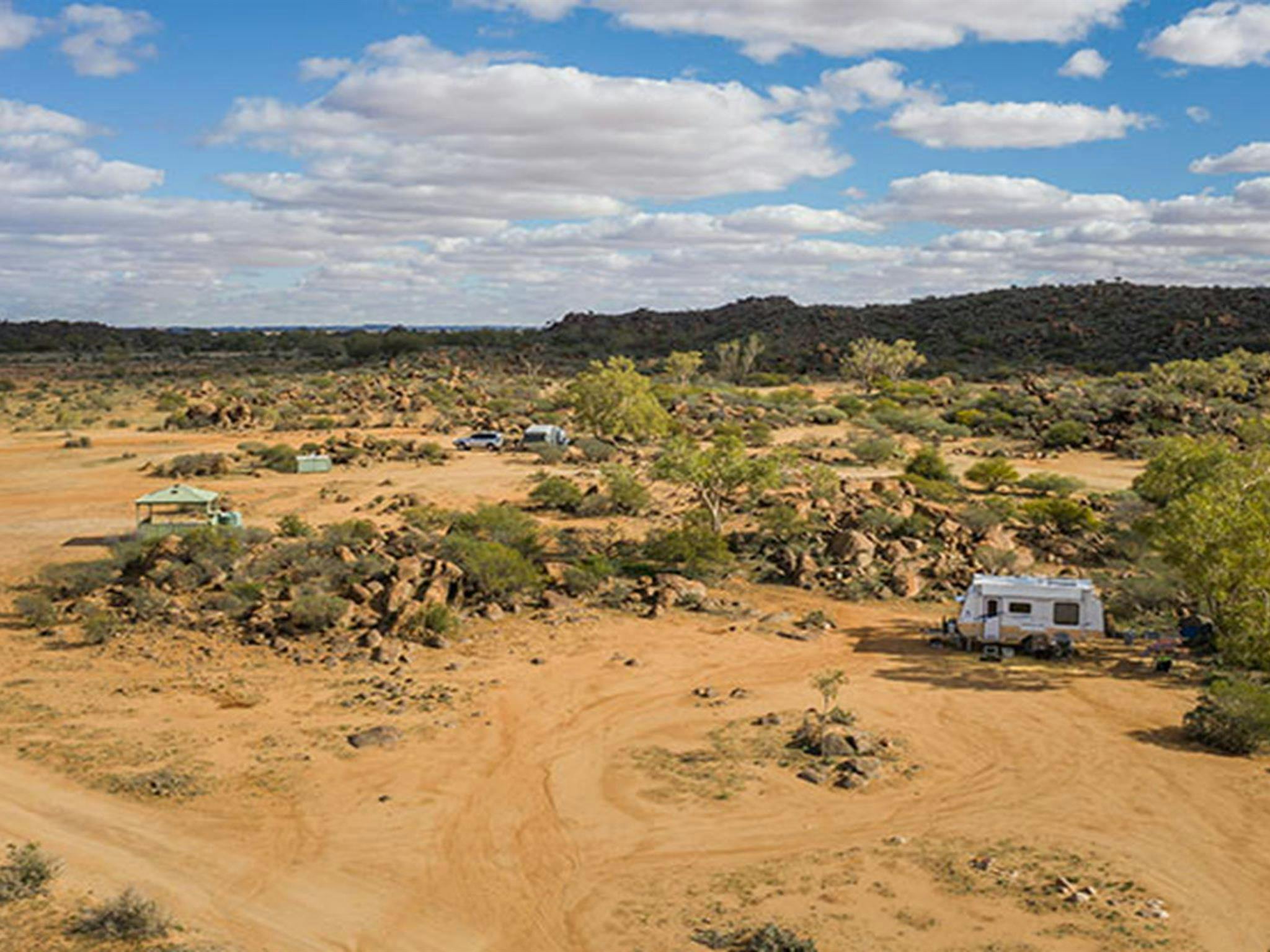 Aerial view of campers at Dead Horse Gully campground. Photo: John Spencer/DPIE