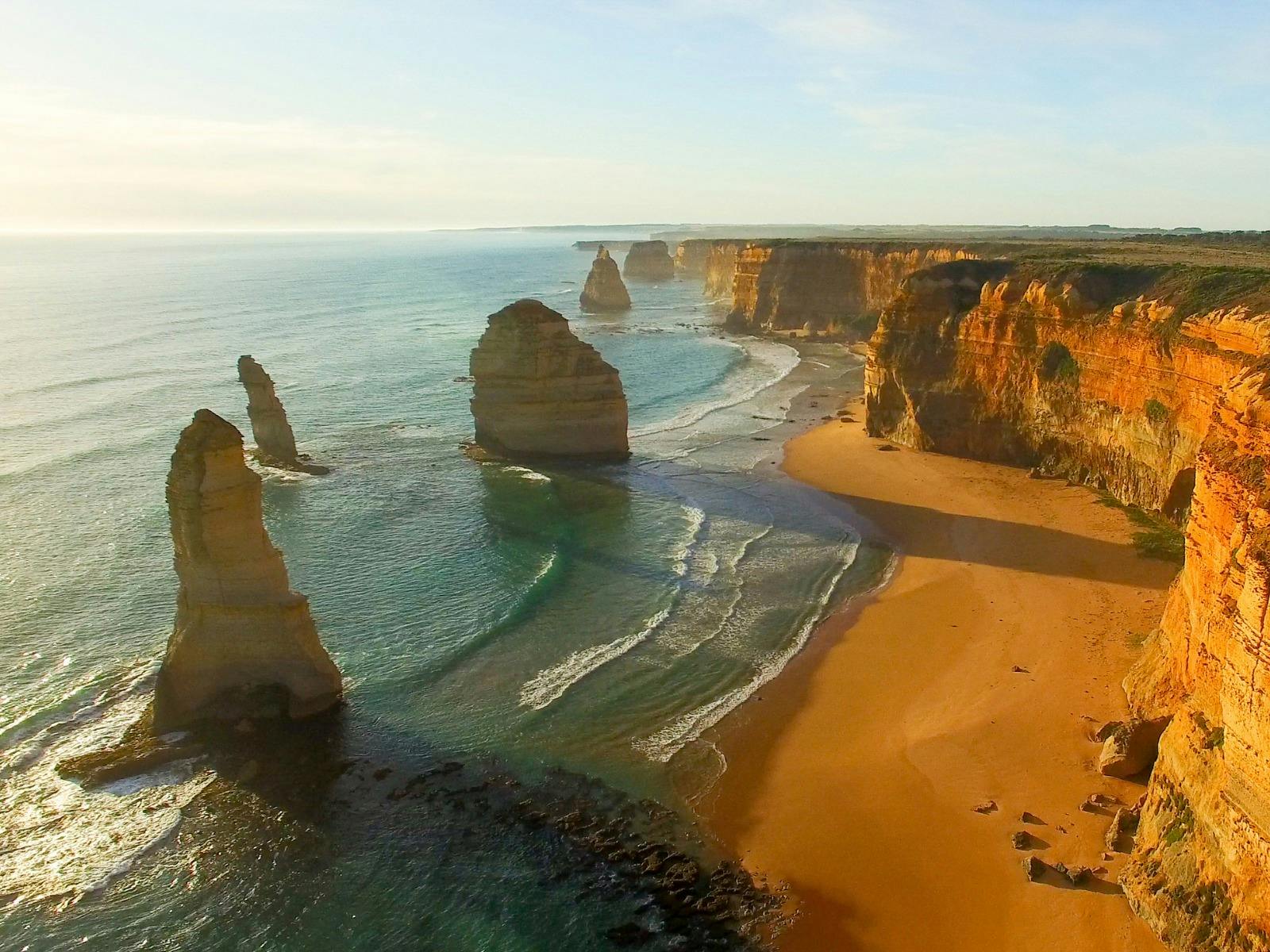 12 Apostles rock formation in the ocean at sunset