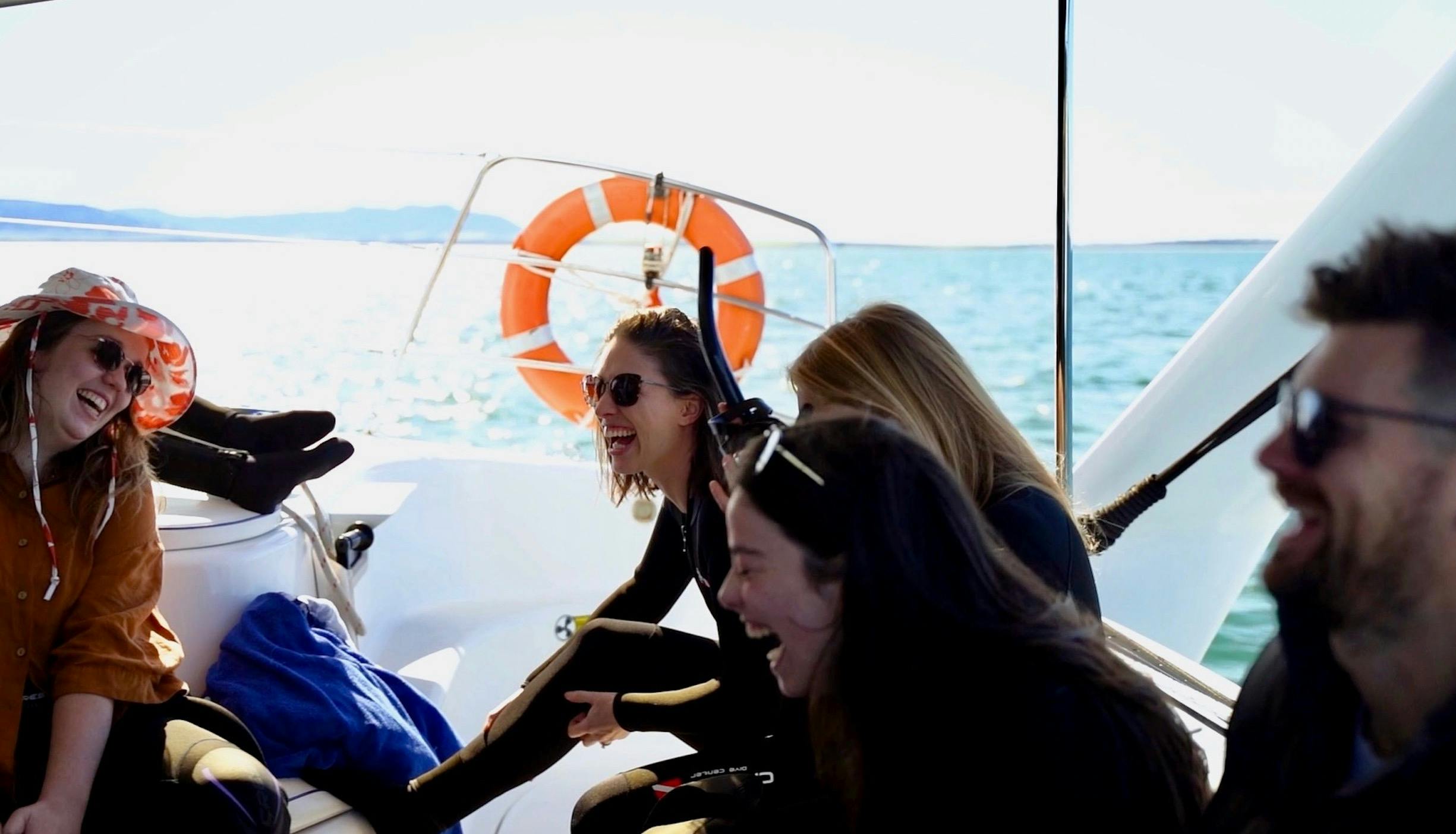 Dolphin Swim Tour passengers getting ready on Sunset Charters Coffin Bay Eyre Peninsula