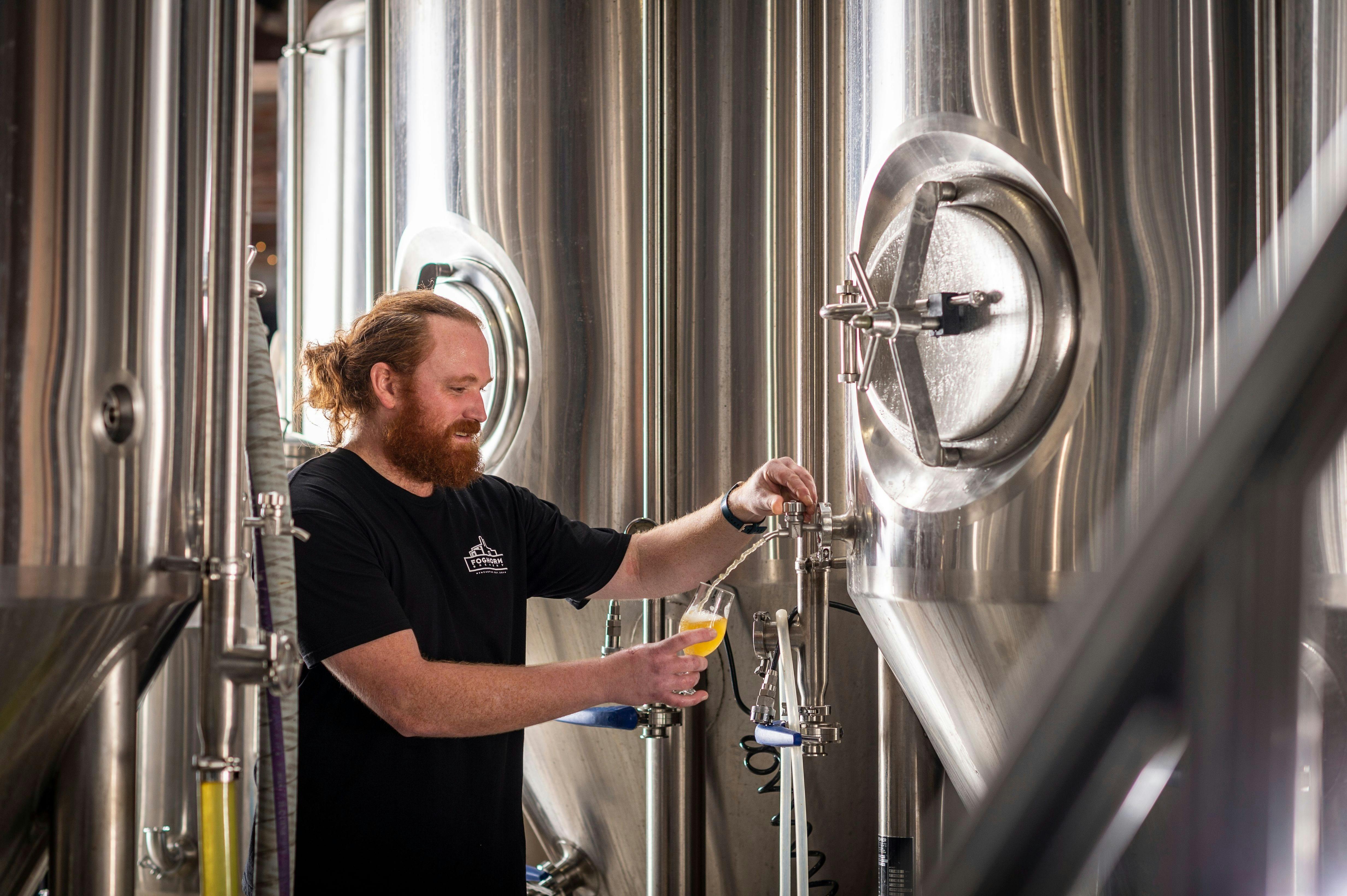 Assistant Brewer Joe Lappin crafting beers at FogHorn Brewery, Newcastle